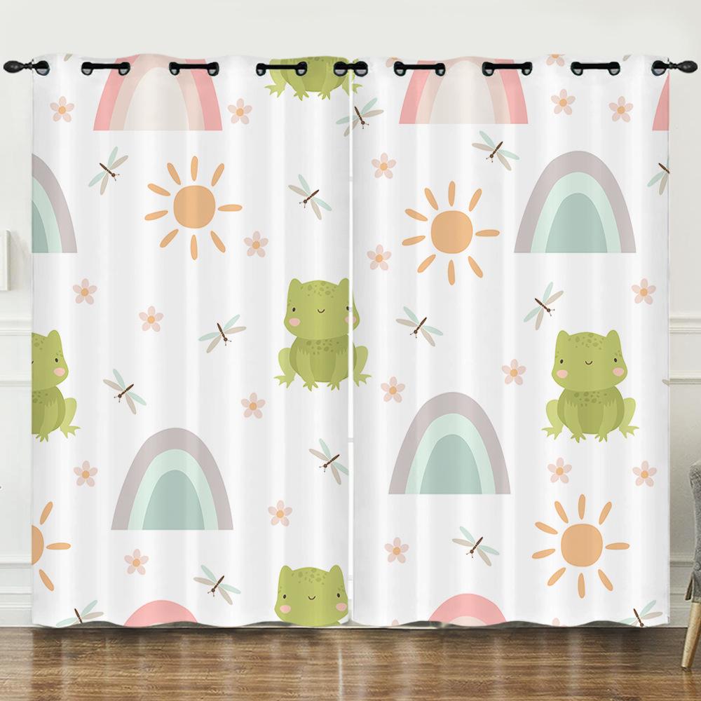 Curtain Cartoon Animal Frog 3D Digital Printing Blackout Curtain Punching