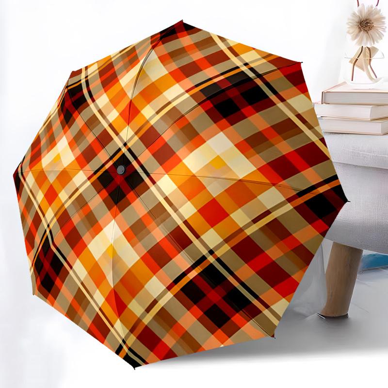

1pc Tartan Fabric Automatic Folding Umbrella Durable Iron Frame,All Seasons Home Travel Outdoor Multifunctional Umbrella yy251115166