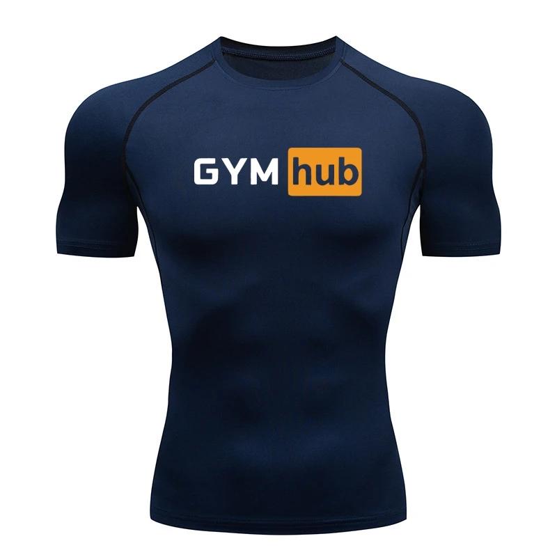 Gym Hub Printed Men's Compression T-Shirt Gym Workout Sport Quick Dry Tight Shirts Outdoor Training Fitness Elasticity Tops Tee