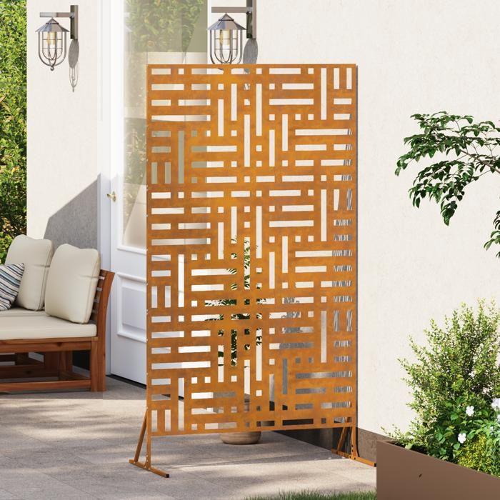 VidaXL 180 Cm Corten Steel Screen | Opaque Geometric Design, Modern Style for Outdoor, Resistant Barrier 868555