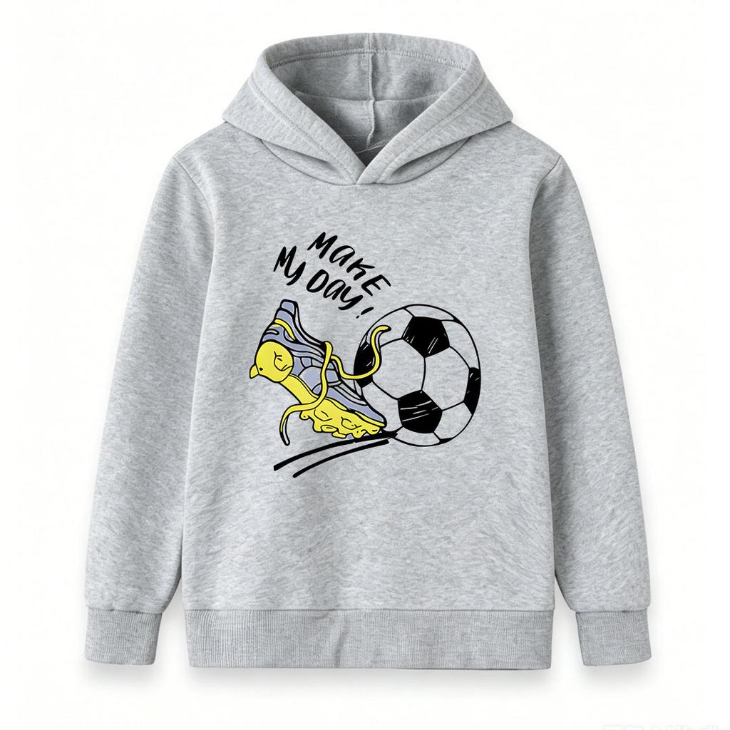 Kids Boys Girls Pullover Hoodie, Funny Cartoon Soccer Sneaker Make My Day Printed Casual Soft Warm Sport Hooded Sweatshirt for Daily Wear