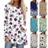 Women's Fashion Casual Long Sleeve Print Round Neck Pullover Top Blouse