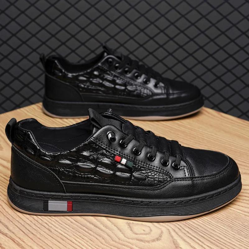 

Модная мужская повседневная обувь, высококачественная удобная обувь для ходьбы, дизайнерские кожаные туфли без застежек, дышащие мужские кроссовки для активного отдыха 39 чёрный