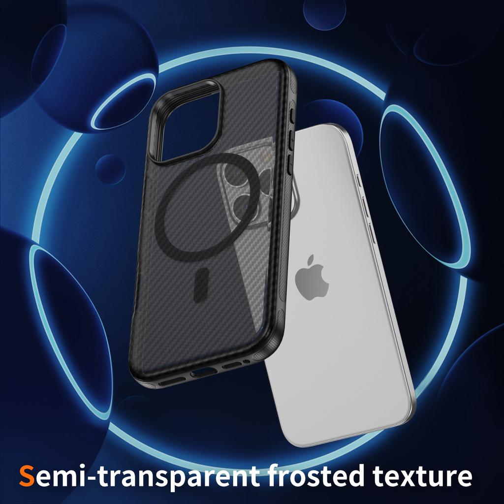 Carbon Fiber Texture Magnetic PC+TPU Frosted Clear Case For IPhone17 Pro Max Air 16 15 14Plus 13 12 for MagSafe Shockproof Cover