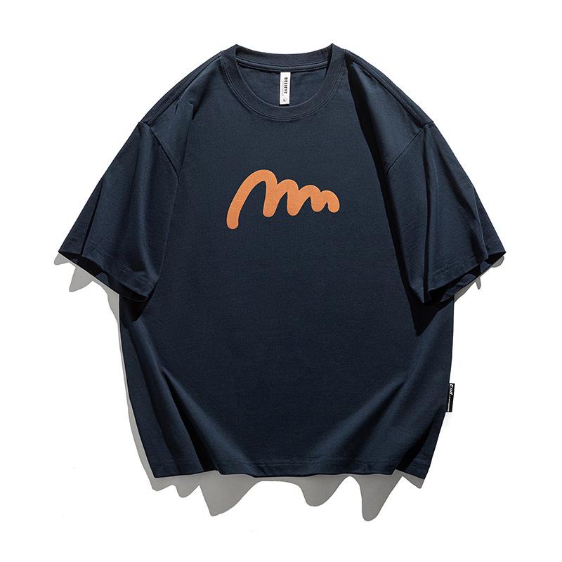 

Мужская летняя модная футболка из хлопка с коротким рукавом свободного кроя большого размера американского бренда 2XL for 160-180 jin темно-синий