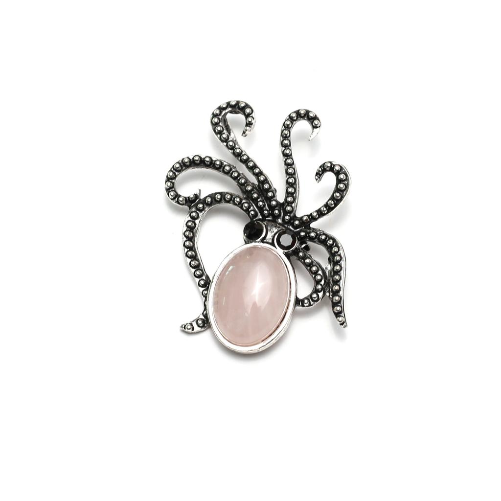 1Pc Colourful Diamonds Gemstones Octopus Brooches, Reiki Healing Crystal Amethyst Agate Opal Gemstone Brooch Pin, Energy Natural Stone Brooch Jewelry