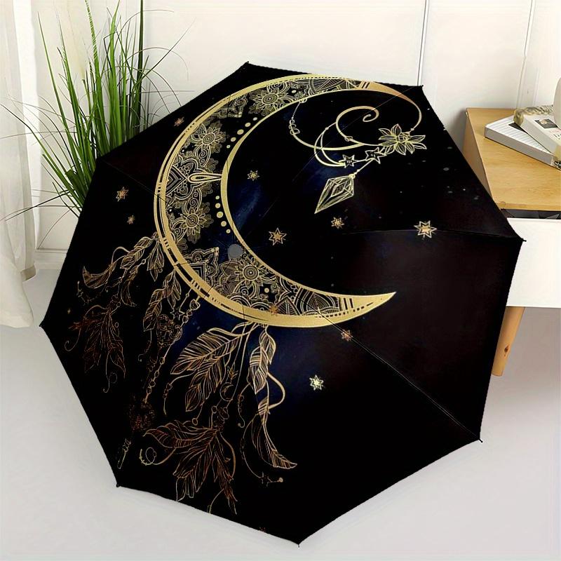 

Golden Crescent Moon Dreamcatcher Wall Art Decor Poster Umbrella, Cute Umbrella with Cute Design, Portable 3-Fold Compact Umbrella for Men & Women, Va