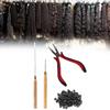 4pcs Hair Wig Plier Curved Tip Wooden Hook Needle Silicone Rings Hair Extension Tools Black
