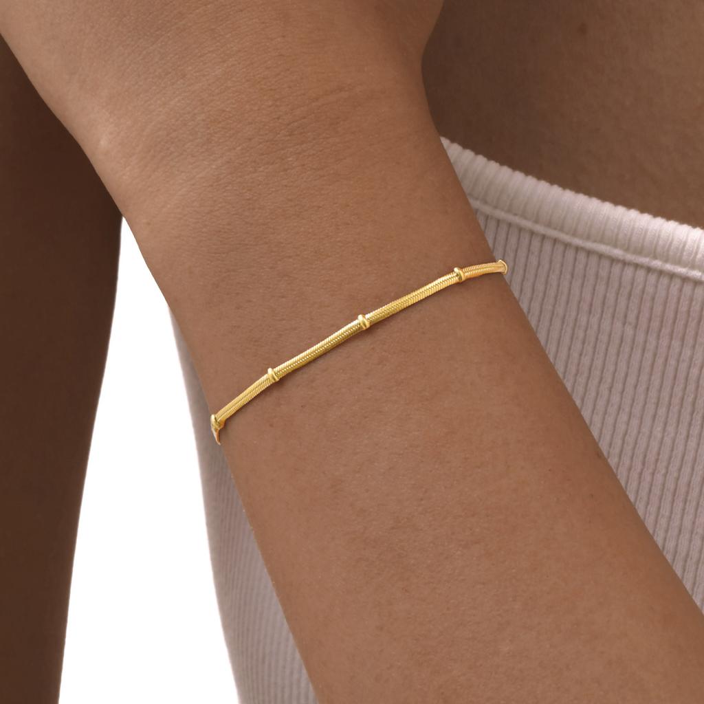 Adjustable Stainless Steel Snake Chain Bead Bracelet for Women,Handmade Cute Thin Dainty Wrist Bracelets