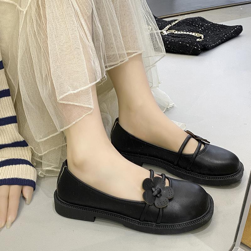 French Mary Jane women's shoes spring and autumn new Internet celebrity small leather shoes shallow single shoes women's flat beanie shoes