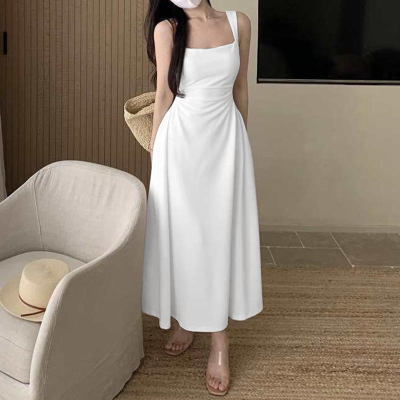 

ZANZEA Женское повседневное летнее платье без рукавов с квадратным вырезом XL белый