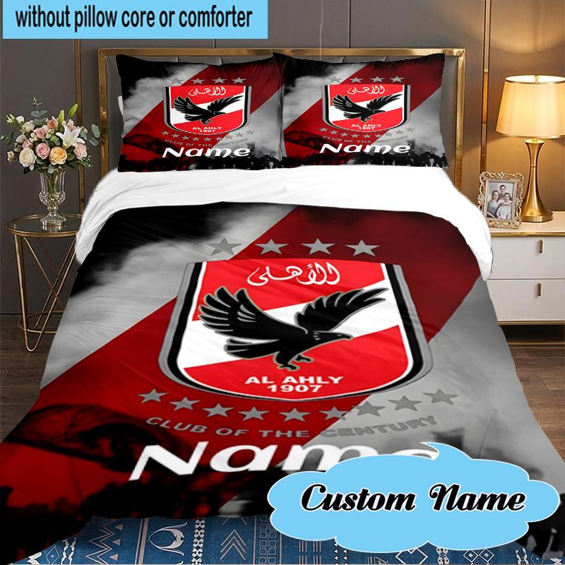 Custom Name Al-Ahly Club Crest Bedding Set 3pcs, Bedding Set Including 1pc Duvet Cover And 2pcs Pillowcases for Bedroom, Dormitory Gift