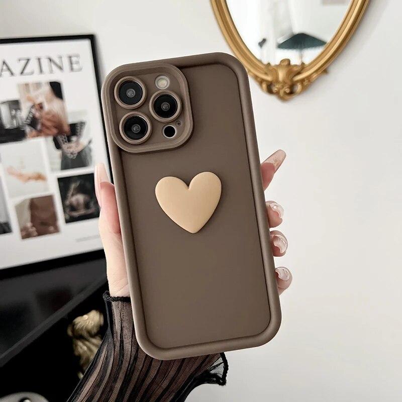 Three-Dimensional Love Pattern Design Mobile Phone Case For IPhone 12/13/14/15 Anti-Fall Simple Trend Women Mobile-Phone-Case