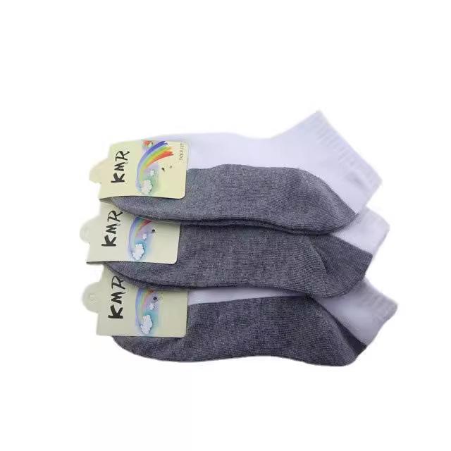 Children's Cotton Color-Matching Boat Socks - Summer, Breathable, Sweat-Absorbent, Dirt-Resistant Gray Bottom White Socks