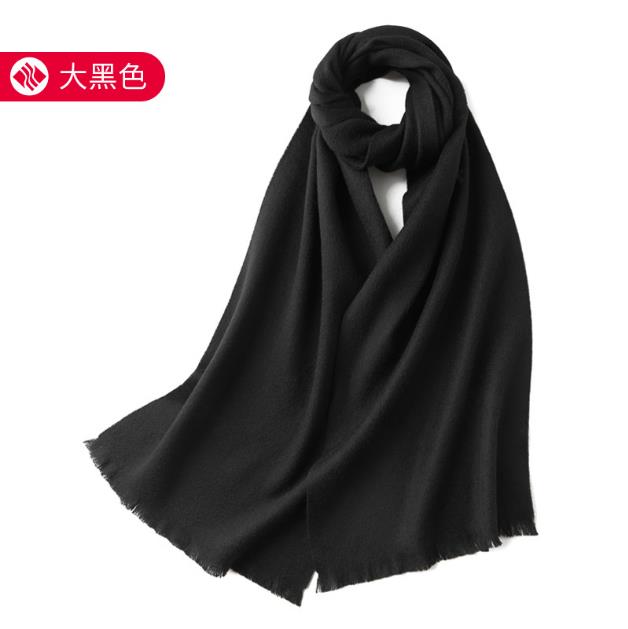 

Шарф из 100% чистой шерсти Женский дикий классический однотонный новый осенне-зимний парный теплый длинный короткий ушастый кашемировый шарф One Size чёрный