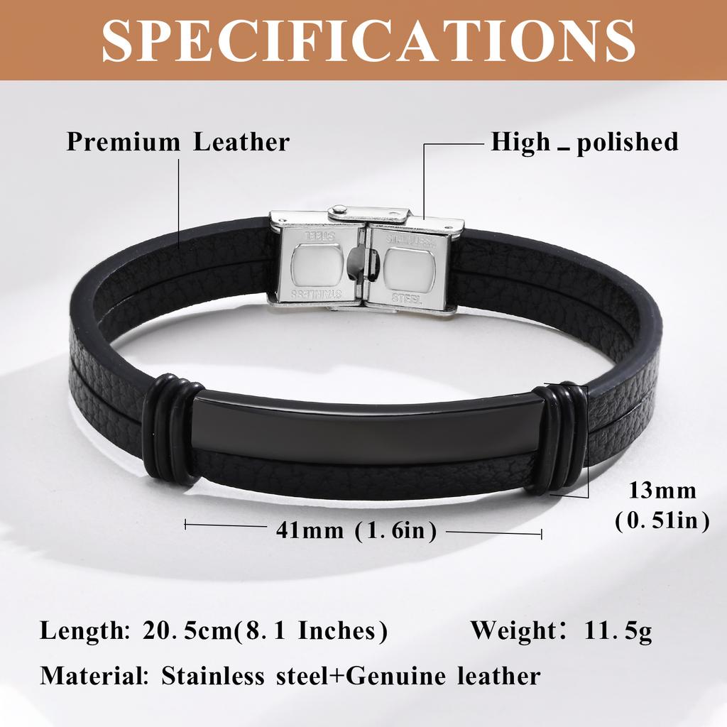 Genuine Leather Bracelet for Adult, Hip Hop Stainless Steel Charm Leather Wrap Bracelet, Wristband Hand Jewelry Gift