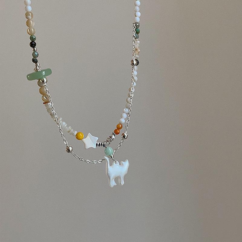 

Дофаминное красочное двухслойное колье с бусинами и кошкой: Женский элегантный универсальный чокер с легким люксовым шармом.