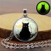 Black Cat Under the Moon Luminous Women's Jewelry Luminous Crystal Glass Necklace Small Gift Pendant Necklace