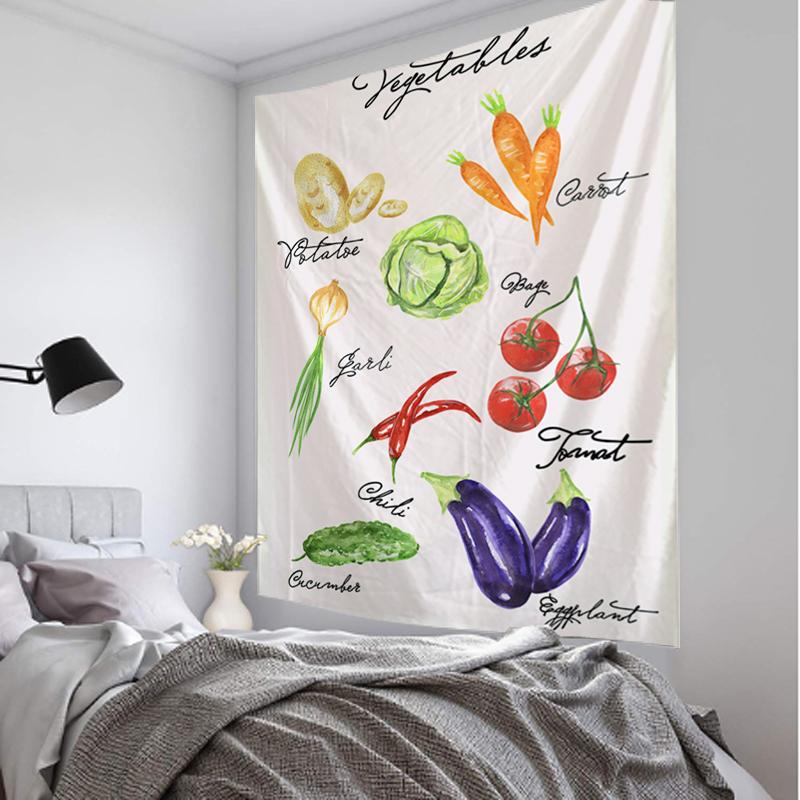 Simple Vegetable Tapestry Wall Hanging Hippy Bohemian Small Fresh Family Farmhouse Polyester Printing Background Cloth Decor