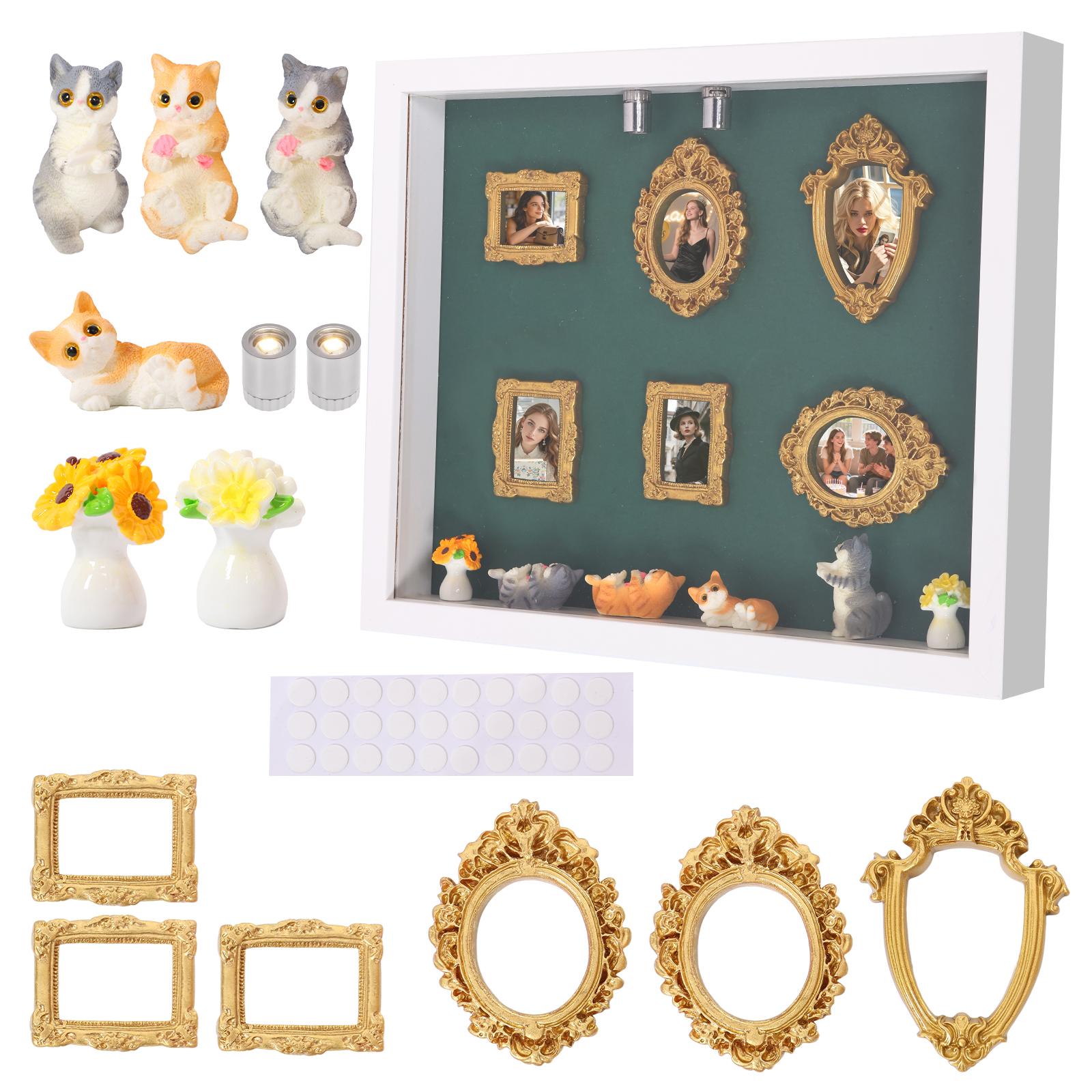 

Mini Museum Photo Album DIY Museum Silhouette Box Stylish Creative Memory Display Kit with Miniature Statue and Gold Frame белый