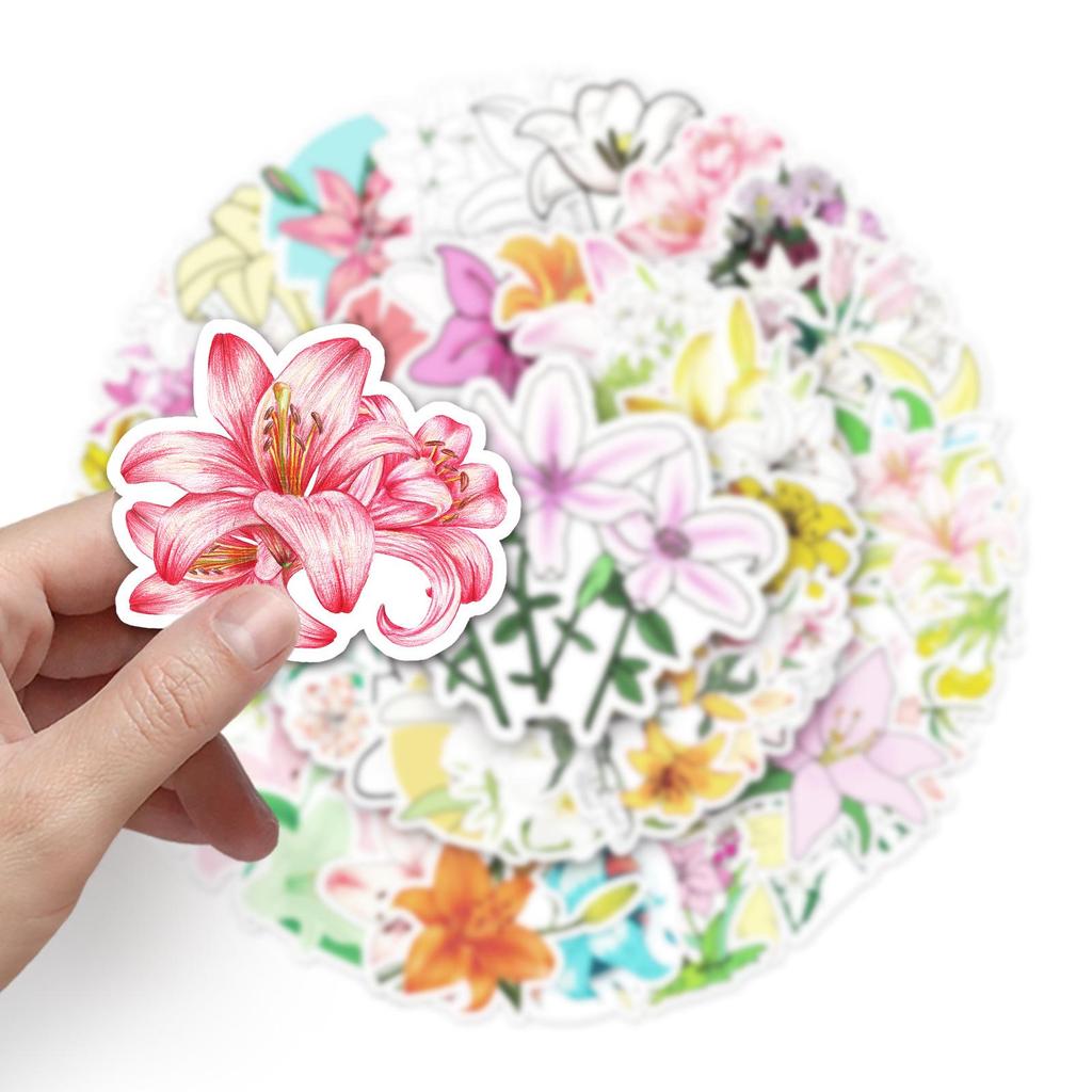 Lily Flower Travel Stickers: 50 Waterproof Cartoon Plant Designs for Suitcase & Laptop Decoration