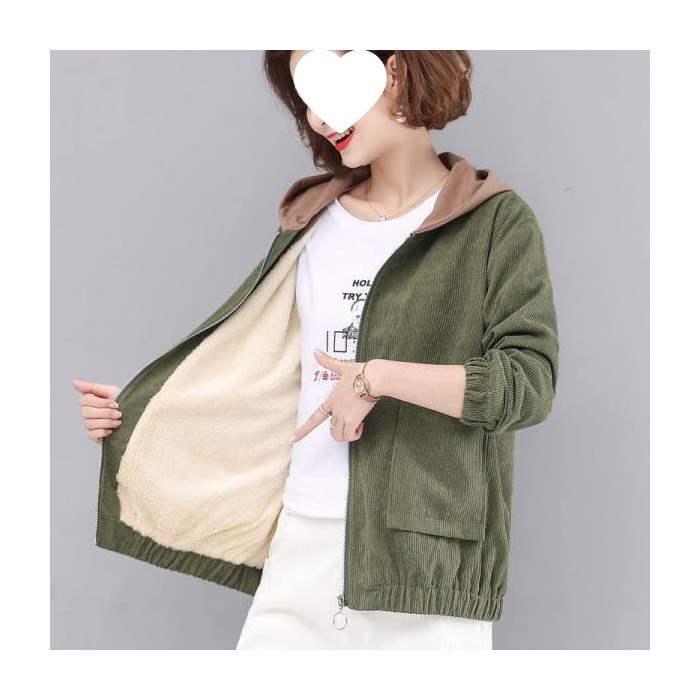 Women's Thick Velvet Corduroy Jacket - Korean Style, Loose Fit, Short Length for Spring/Fall/Winter 2025