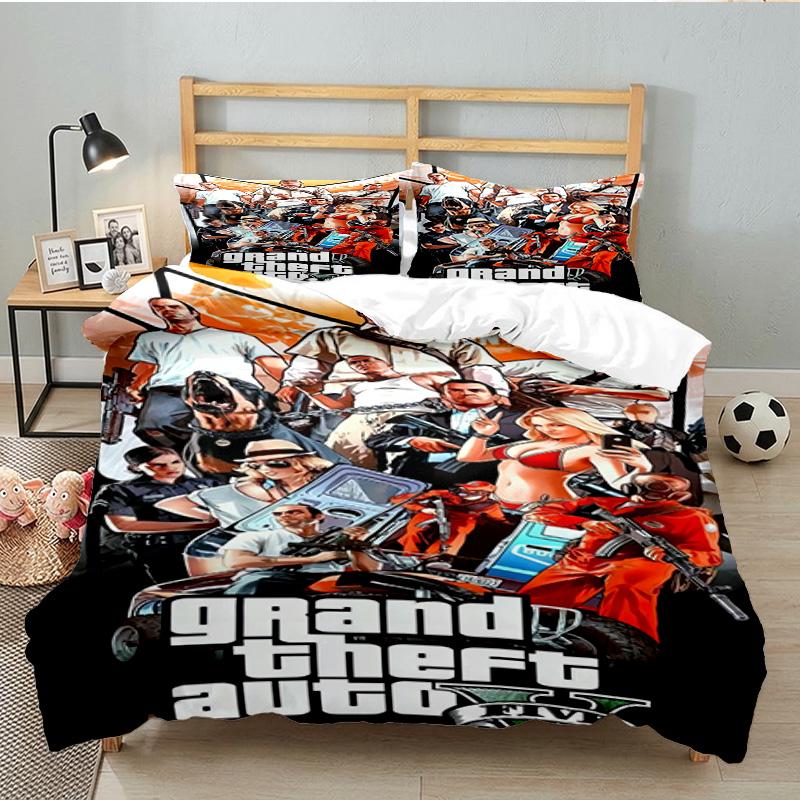 3PCS Theft Auto Bedding Set Printed Duvet Cover Closure Includes 1 Duvet Cover & 2 Pillowcases for All Seasons Bedroom Decor