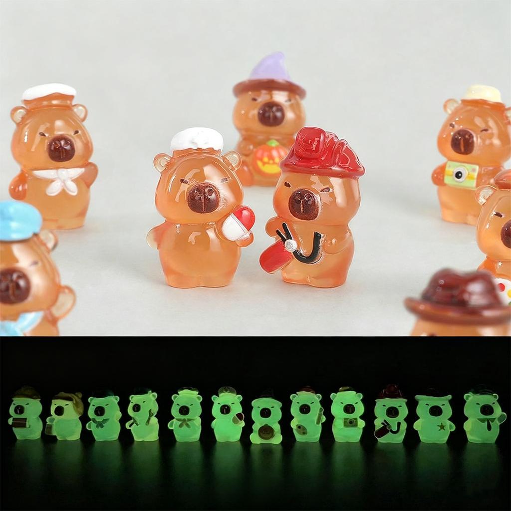 10/20Pcs Glow In The Dark Capybara Figurines Luminous Mini Resin Christmas Decor For Fairy Garden Micro Landscape Xmas Gift