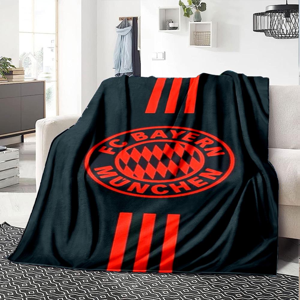 Bayern Munich Club Crest Red Stripe Print Flannel Blanket Soft Warm Throw Blanket Sport Fan Home Decor for Sofa Bedroom Travel