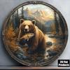 Metal Poster Wall Art, Bear Fisherman Vintage, Home Bar Office Decor
