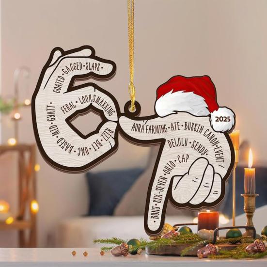 Altı Yedi Ahşap Süs Komik Genç Argo Noel Ağacı Süsü Mizah 67 Meme Gençler İçin Hediye