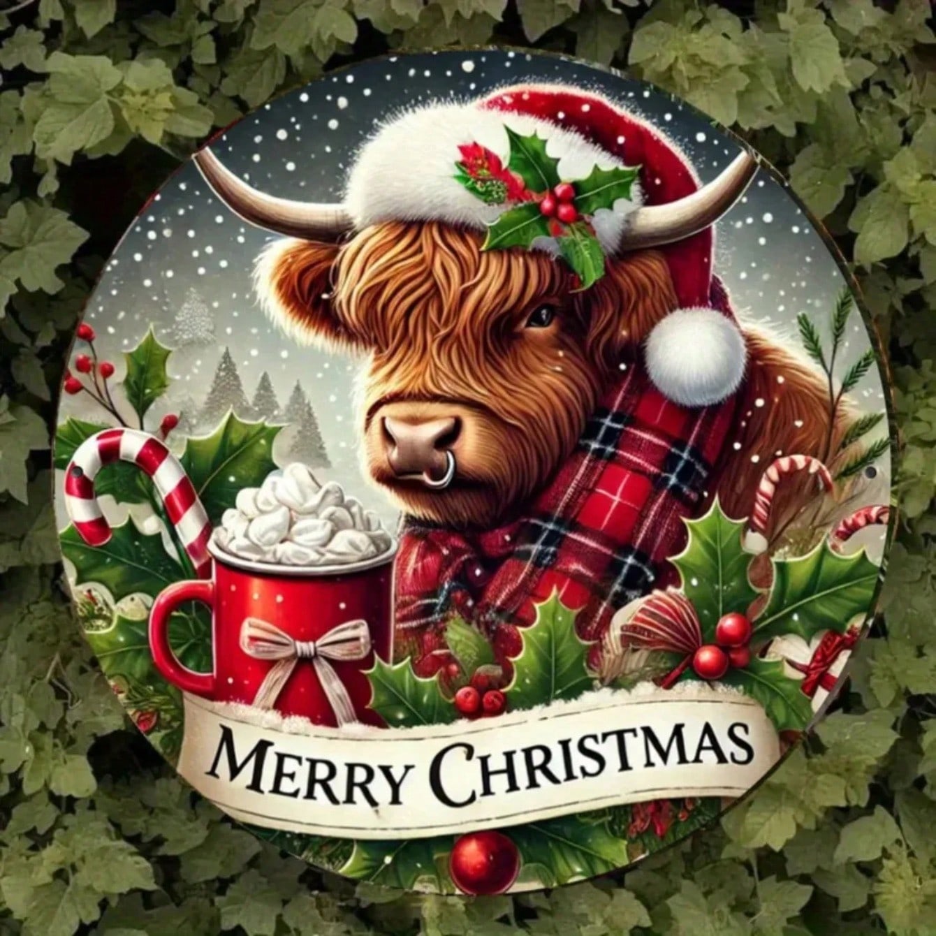 Highland Cow Metal Wall Art Christmas Decor Vintage Scottish Aluminum Plaque 20x20