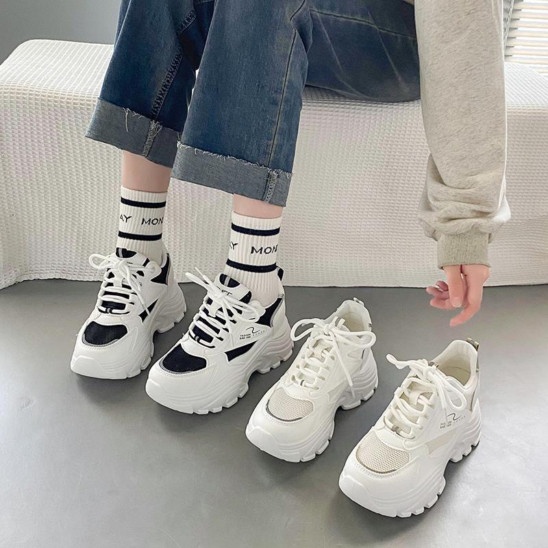 Small Inner Height Increase Small White Shoes Women's Thick-soled Versatile 2025 Spring and Autumn New Dad Women's Breathable Casual Sports Shoes
