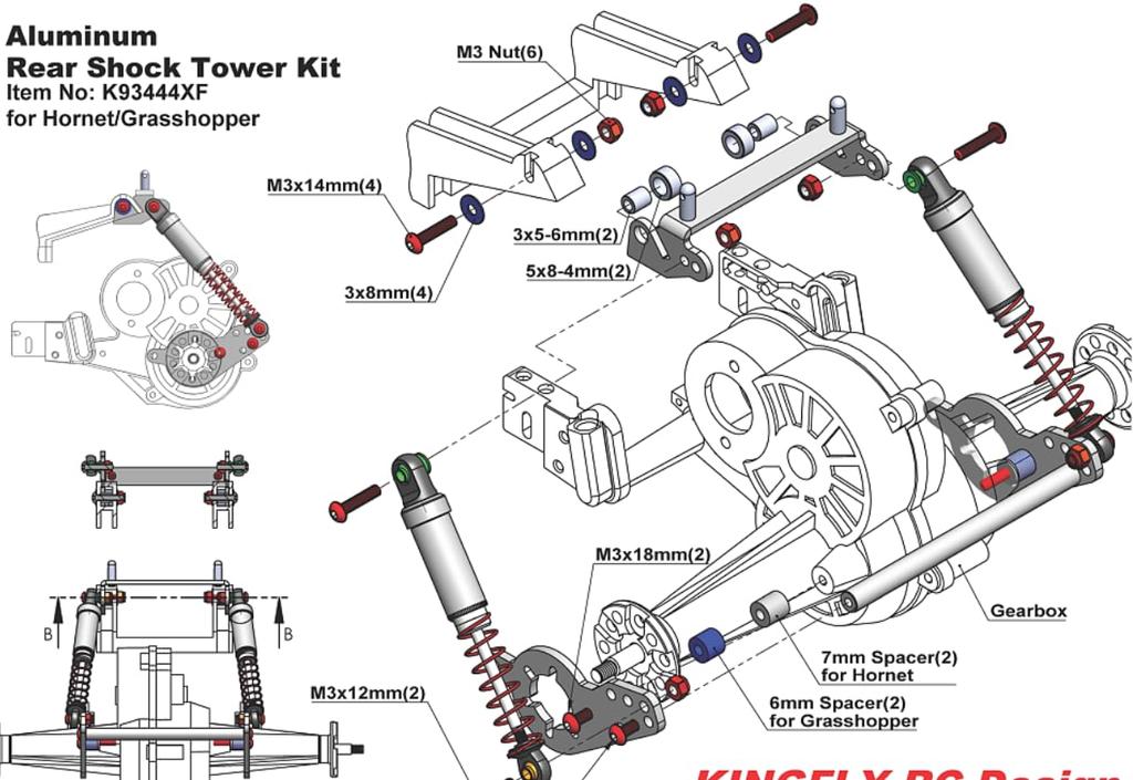Aluminum Rear Shock Tower Kit for Tamiya Grasshopper/Hornet