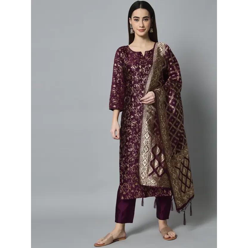 Damen Designer Salwar Kameez Set Indische Partykleidung Oberteil Tunika Kurti Baumwolle Seide VSO-1754 c