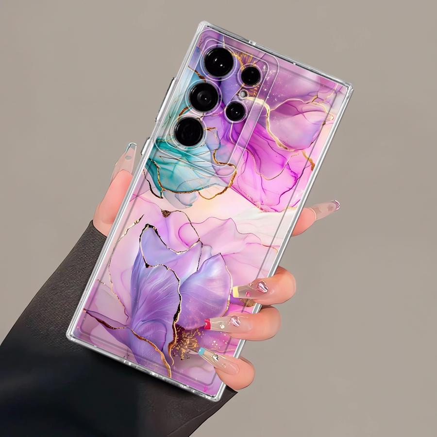 Phone Cover Case for Samsung Galaxy S26 S21 S24 S23 Ultra S22 FE Note 20 Ultra 10 S20 Plus S25 Edge Flower Marble