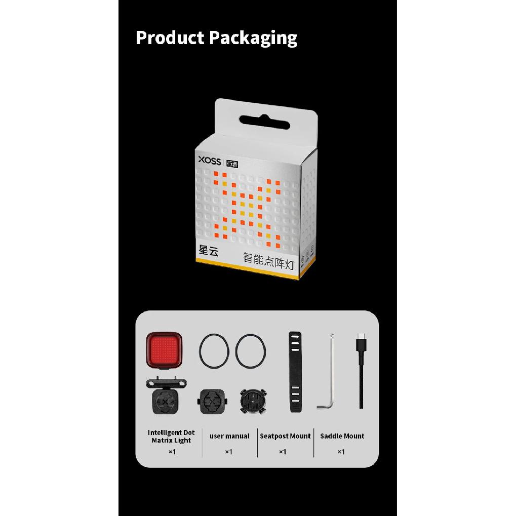 XOSS Nebula Intelligent Emoji Bicycle Tail Light Brake Sensing Night Riding Taillight Auto Start-Stop IPX7 Waterproof Tail Light Nebula Tail Light