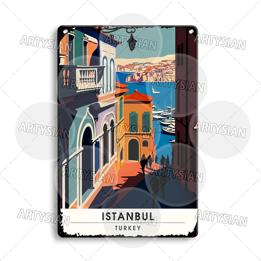 Netherlands Turkey Travel Cityscape Metal Sign Istanbul Bodrum Cappadocia Amsterdam Antalya Bodrum Giethoorn Metal Plaque