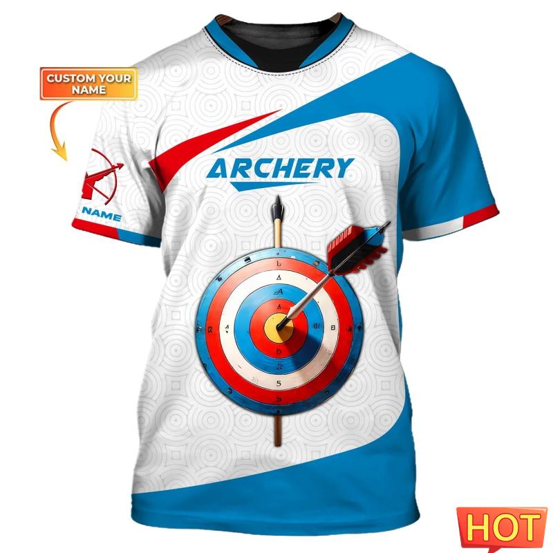 Modische Bogenschieß-T-Shirts für Herren, trendige Kurzarm-Shirts mit 3D-Druck und individuellem Namen, lockere, atmungsaktive Sport-T-Shirts