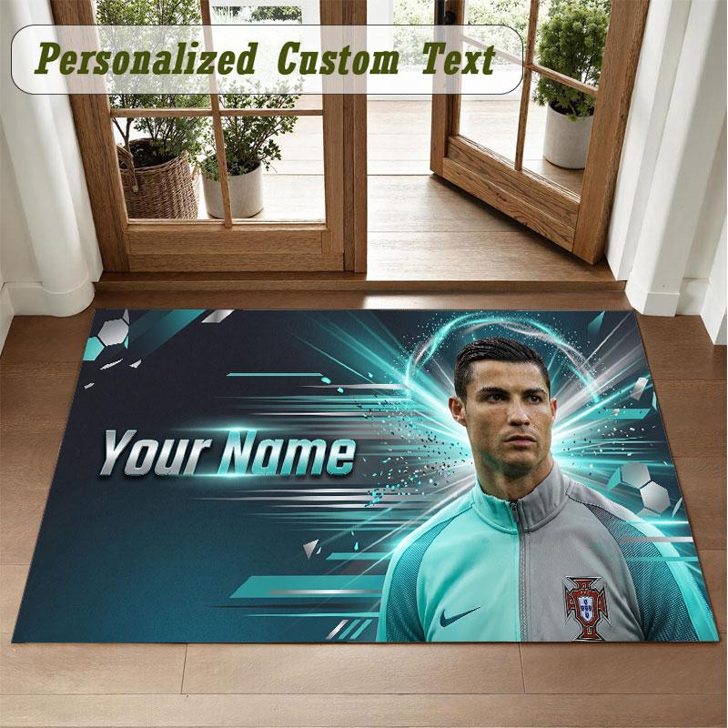 Crystal Velvet Square Rug Custom NameCristiano Ronaldo Pattern Non Slip Home Floor Decor Rug