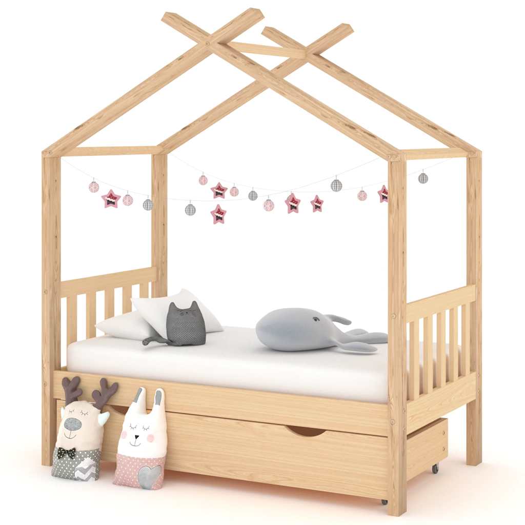 Children s Bed with Drawer Solid Pine Wood 70 x 140 cm