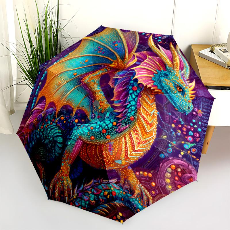 Dragon with Colorful Wings pattern, automatic folding umbrella, portable and foldable design, 8 ribs, a Christmas or birthday gift.