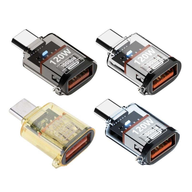 Type-C to USB A Converter with Light Support 120W Charging 10Gbps Data Transfer USB C Extender Clear Shell OTG Adapter