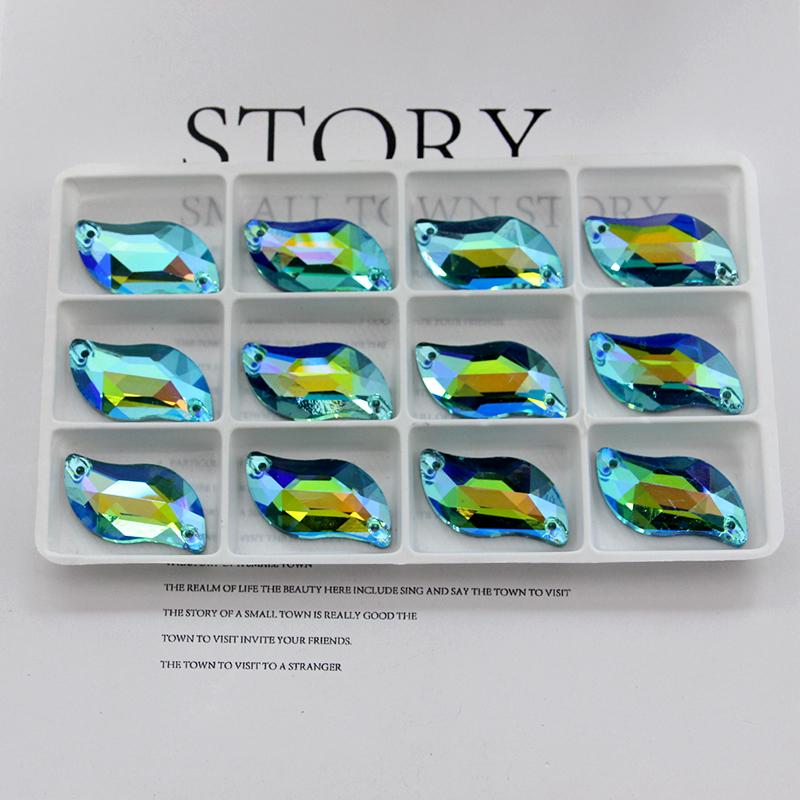 All Size All Color Ab S Shape Sew On Rhinestone Leaf Glass Crystal Sewing Flatback 2 Holes 6*12 10*20 14*30 for Dress Decoration