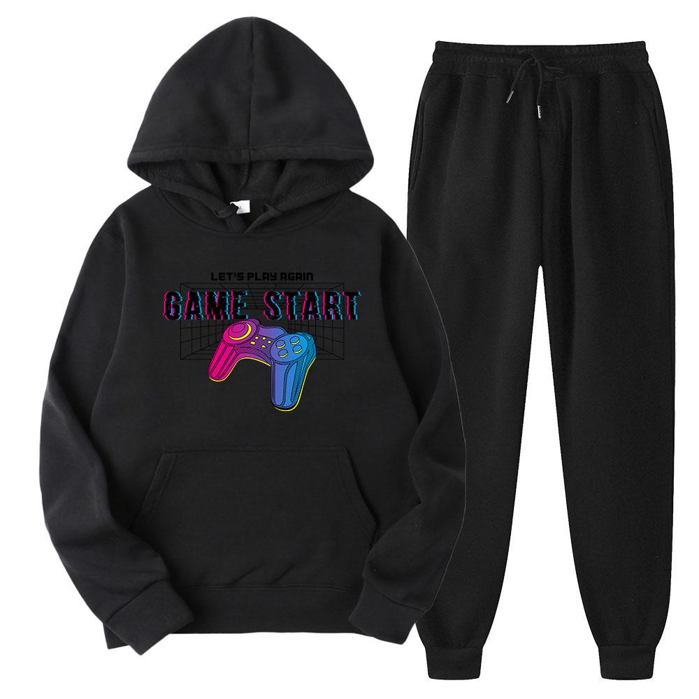 

Весенне-осенние мужские повседневные спортивные костюмы 250 г/м², толстовки и брюки, одежда оверсайз, костюмы, куртки с капюшоном S чёрный