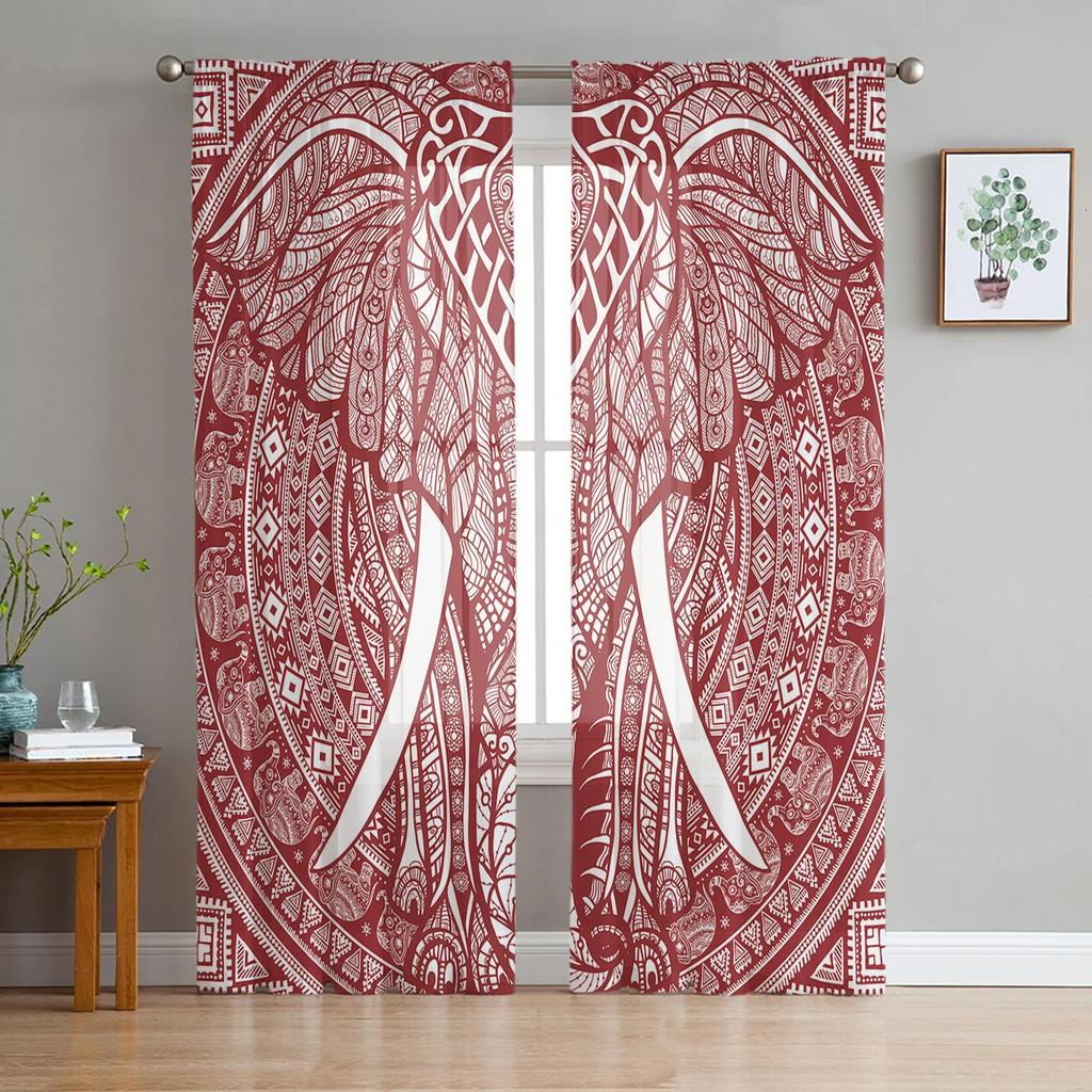 Elephant Big Stupid Bird Heart Gray Blue Curtains Living Room Bedroom Decoration Window Voiles Morning Tulle Curtain Sheer Polyester Sitting Decor