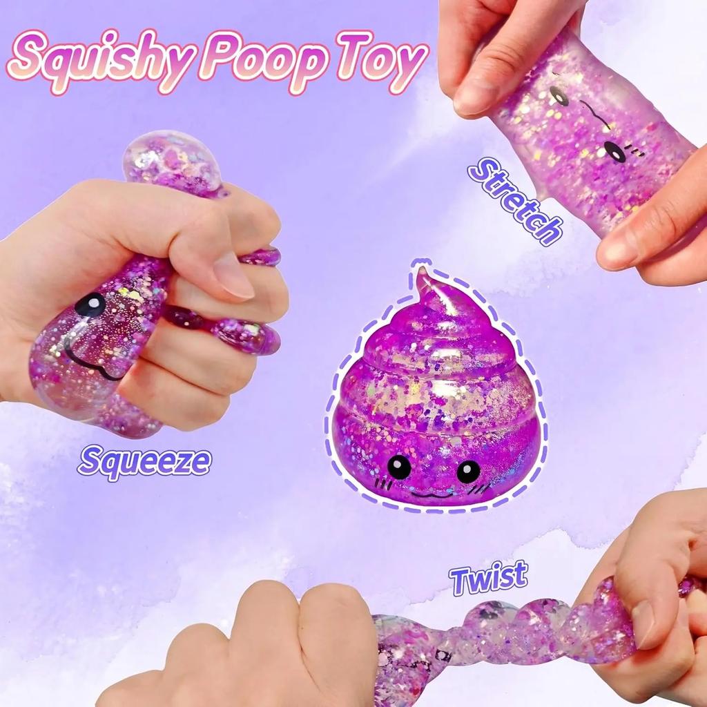 Třpytivý Hovno Stresový Míček - Zábavná Mačkací Pružná Hračka pro Prank na První Duben, Vtipy & Senzorické Hraní pro Úlevu od Úzkosti