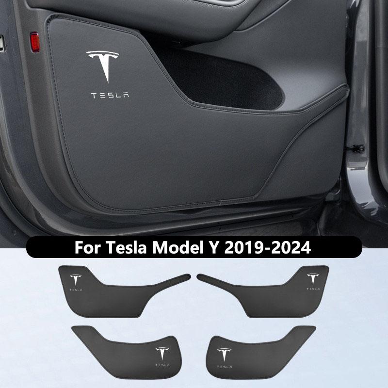 Pads Anti-Coup de Pied pour Portes de Voiture Pour Tesla Model Y Juniper / 3 Highland Panneau de Porte Latérale en Cuir Protecteur Anti-Salissure Décoration de Voiture