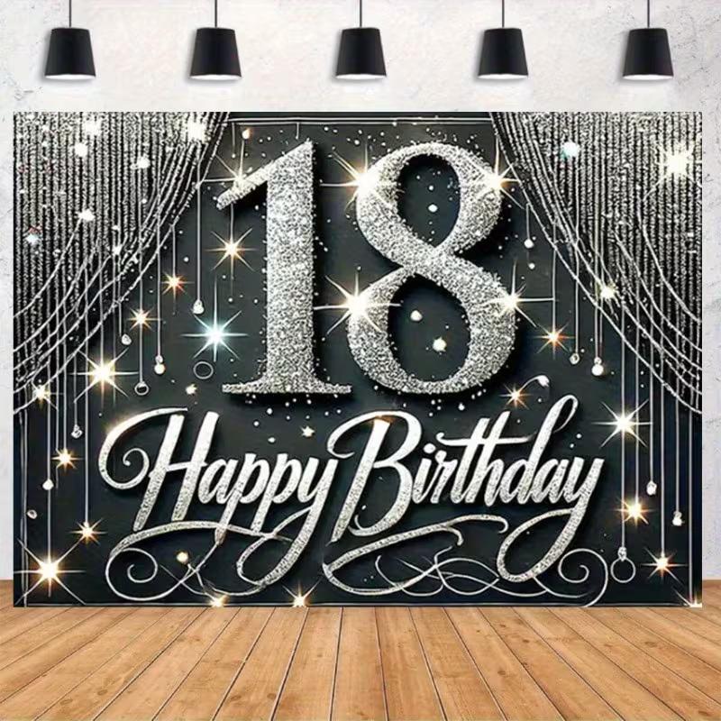 

2D Silver Sparkle 18th Birthday Party Backdrop Photo Booth Background Banner 47.2x31.5inch/120*80cm
