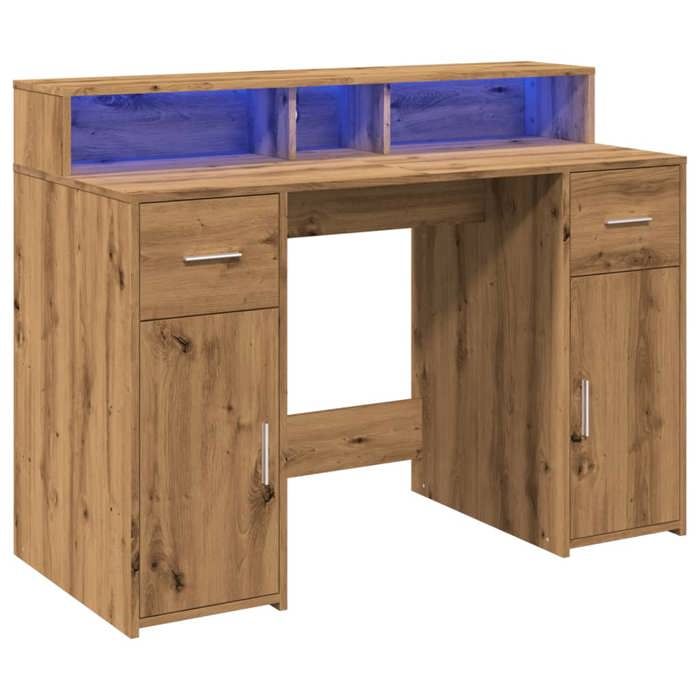 VidaXL Bureau avec lumières LED chêne artisanal bois d'ingénierie, bureau de travail, bureau d'étude, bureau à domicile, 3309419